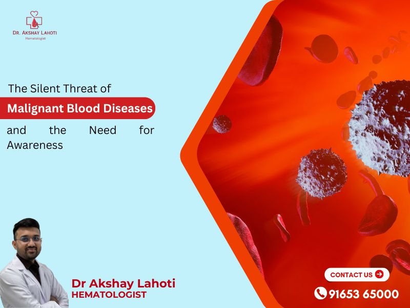 Illustration of blood cells highlighting malignant blood diseases, representing Malignant Blood Diseases treatment in Indore by Dr Akshay Lahoti, Hematologist in Indore.